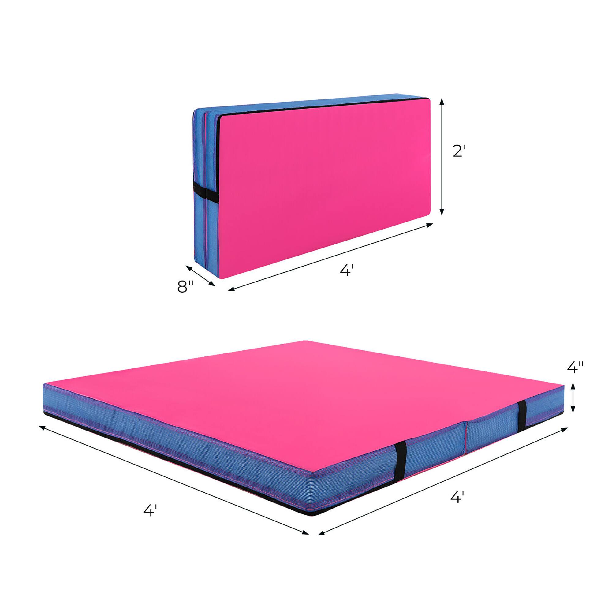 Alt View 1. Gymax - Gymax 4'x4'x4'' Bi-Folding Gymnastic Tumbling Mat W/Handles for Home Gym Yoga MMA Pink - Pink.
