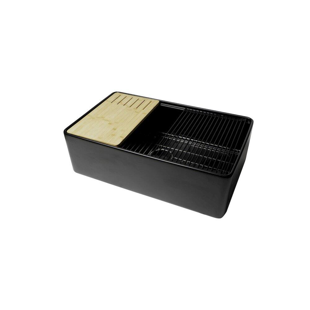 Alt View 5. Alfi - ALFI brand Black Matte Workstation 33 x 20 Single Bowl Step Rim Fireclay Farm Sink - Black.