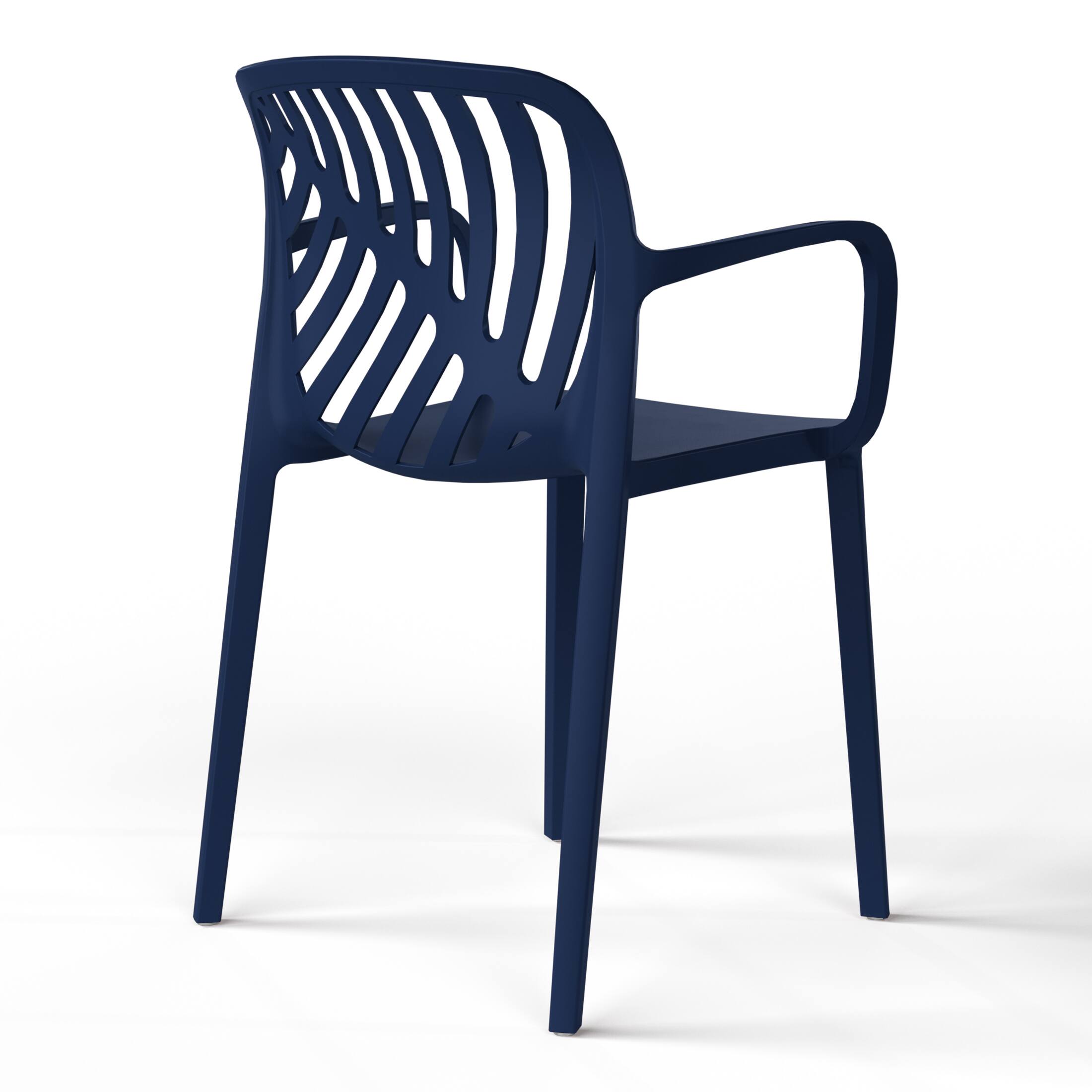 Back. WestinTrends - WestinTrends Playa 5-Piece Outdoor Resin Round Patio Dining Table Set with Modern Stackable Patio Dining Chairs - Navy Blue.