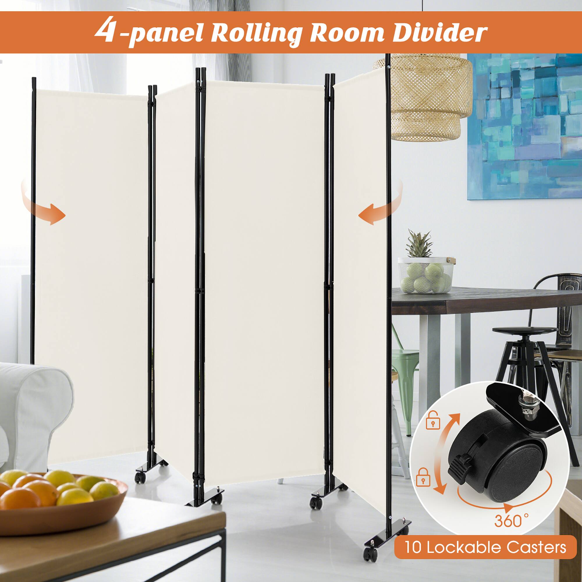 4-panel Rolling Room Divider

9

360 10 Lockable Casters
