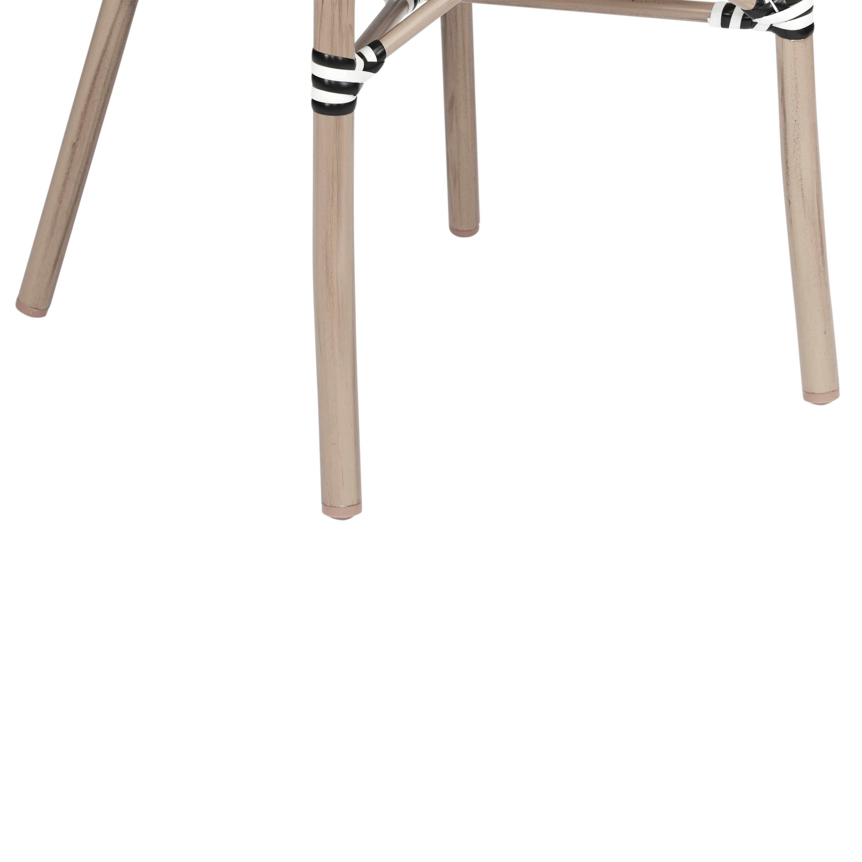 Alt View 10. Emma + Oliver - Massalia Indoor/Outdoor Stacking Thonet Bistro Style Chair with Arms, Textilene Seat and Bamboo Finished Metal Frame - Black & White/Light Natural Frame.