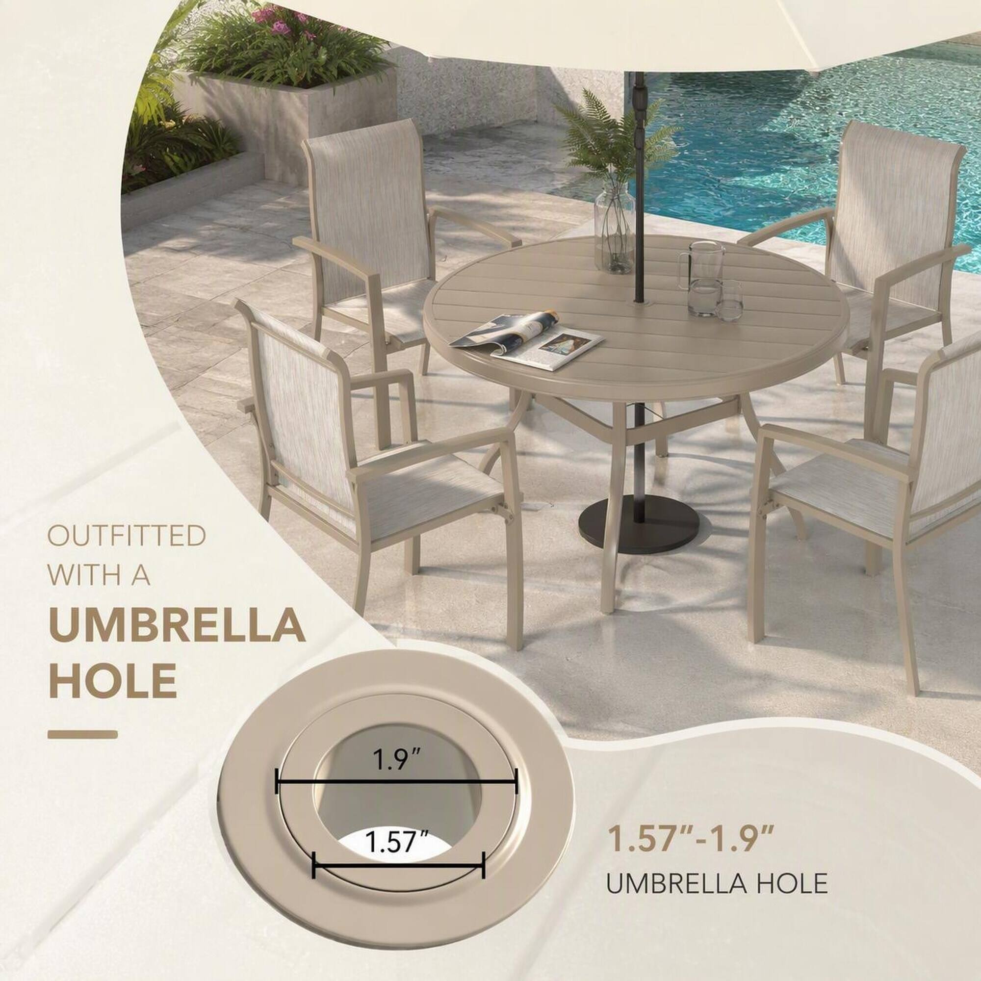 OUTFITTED WITH A UMBRELLA HOLE

1.9"
1.57"
1.57"-1.9" UMBRELLA HOLE