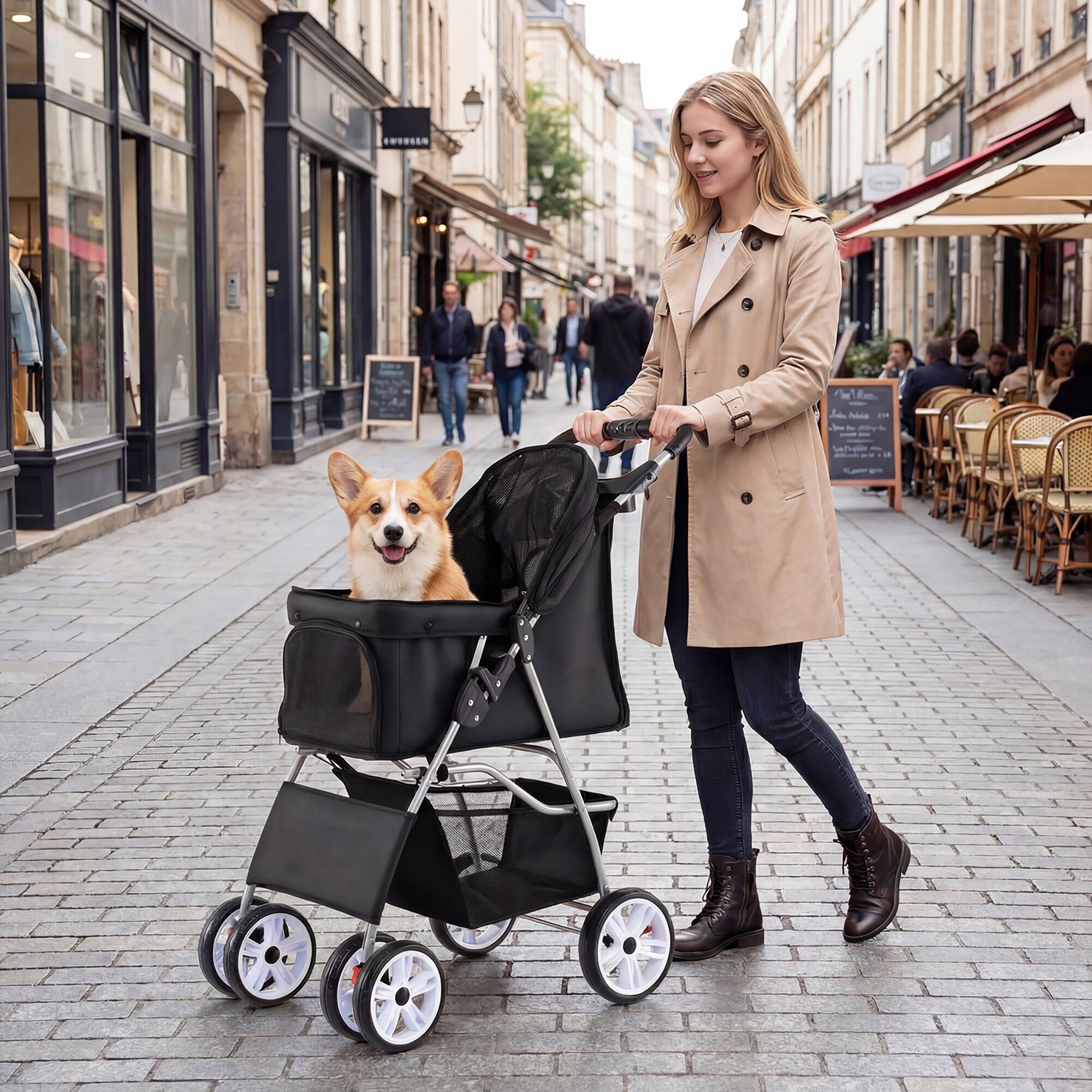 Alt View 1. Gymax - Gymax 4-Wheel Pet Stroller for Dogs Cats up to 33 LBS Foldable w/ Breathable Mesh Black - Black.