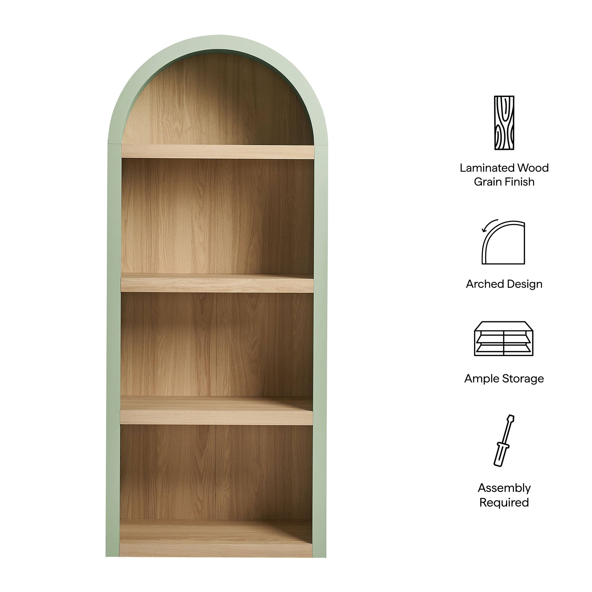 Laminated Wood Grain Finish  
Arched Design  
Ample Storage  
Assembly Required