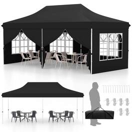 Costway - 10 x 20FT Pop up Canopy Outdoor Canopy Tent with 6 Sidewalls Carrying Bag - Black