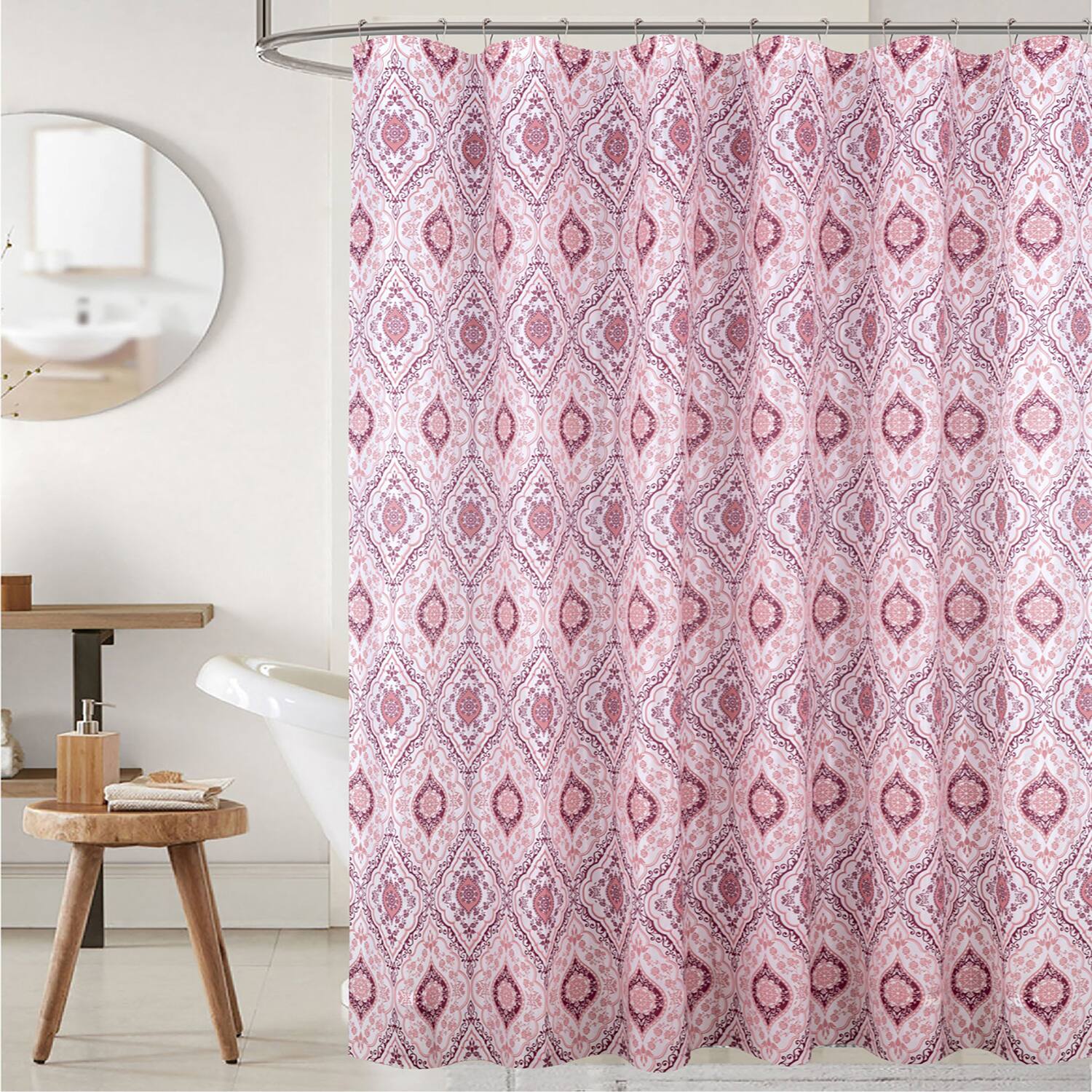 Angle. RT Designers Collection - RT Designers Collection 90 GSM Printed Peva Glit Jaxx Shower Curtain  70" x 72" Burgundy - Burgundy.
