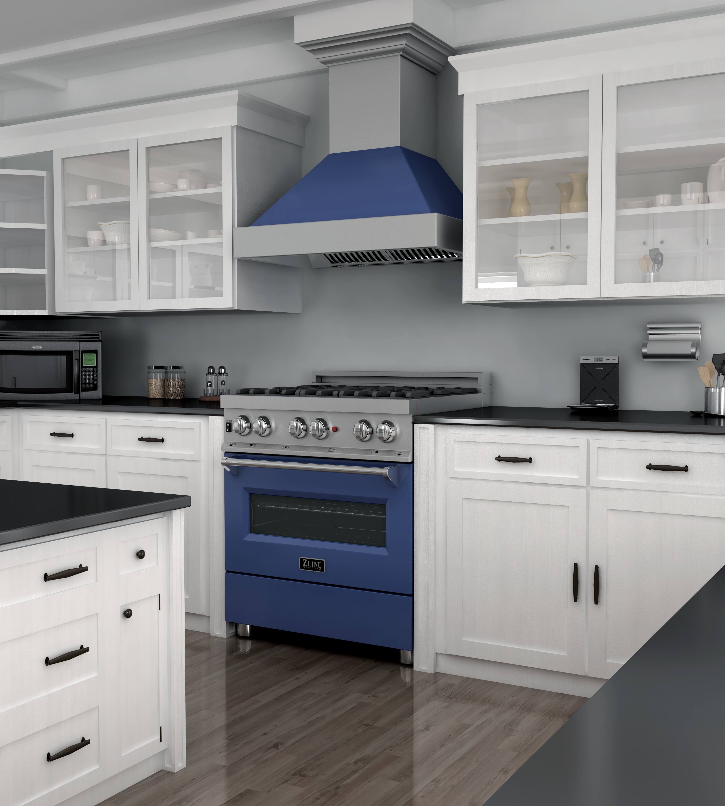 Alt View 5. ZLINE - ZLINE 30 in. Legacy Dual Fuel Range in Satin Stainless Steel & Blue Matte Door (RAS-BM-30) - Stainless Steel/Blue Matte Door.