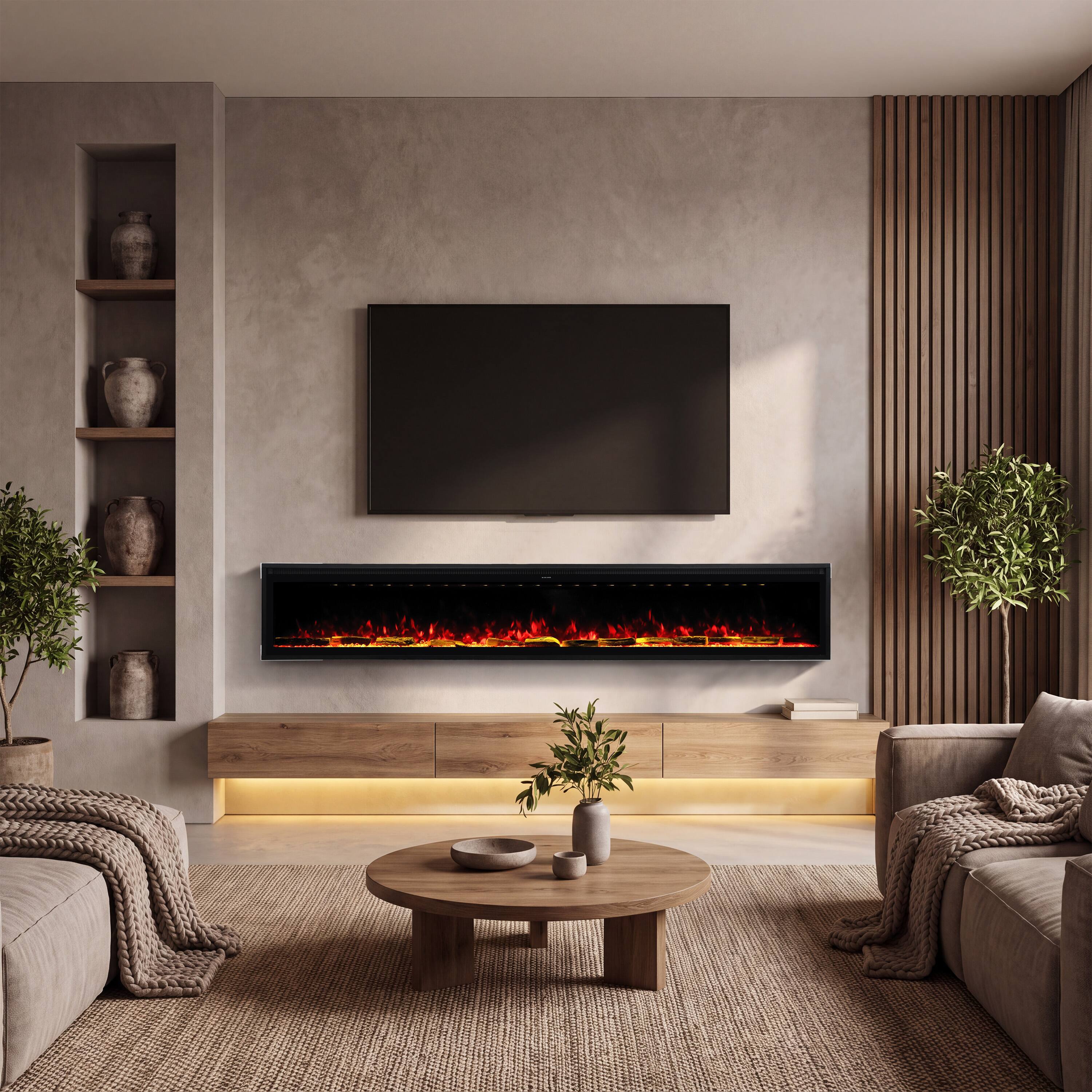 Alt View 2. Mondawe - 100" Electric Fireplace w/ 13 Flame Colors, WiFi App and Smart Control - Black.