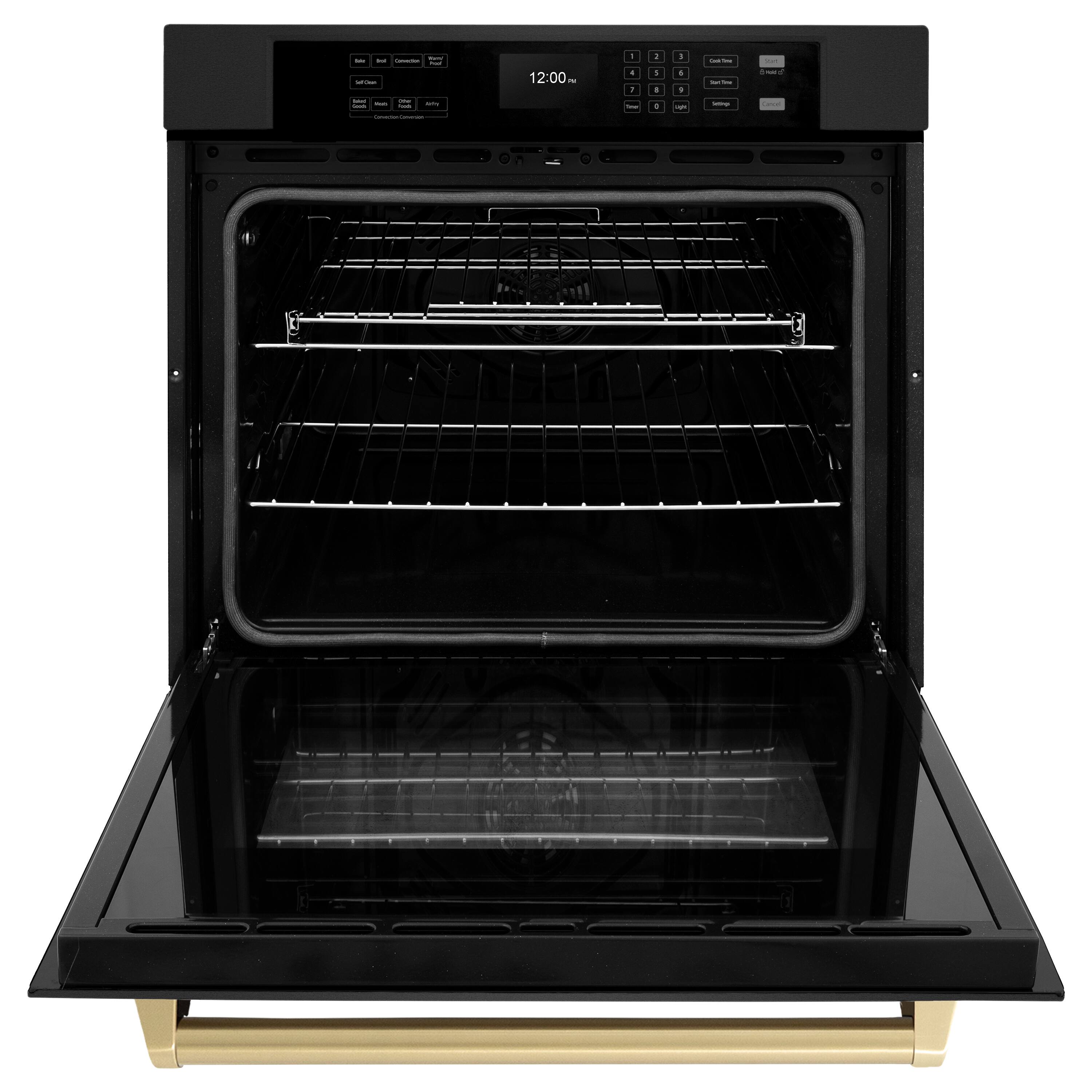 Angle. ZLINE - 30 in. Autograph Wall Oven w/ Air Fry in Black Stainless Steel w/ Bronze Handle - Black Stainless Steel.