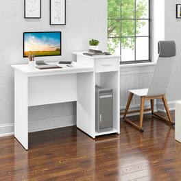 Hivvago - Contemporary PC Desk with Pull-Out Drawer, Customizable Shelf, and Cable-Friendly Design - White