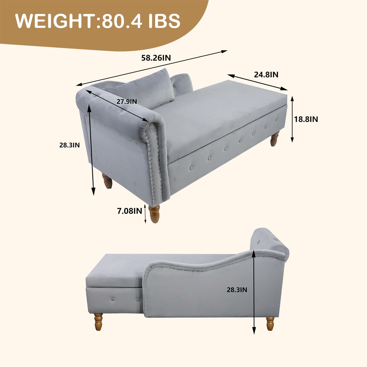 WEIGHT: 80.4 IBS  
58.26IN  
24.8IN  
27.9IN  
18.8IN  
28.3IN  
7.08IN  
28.3IN