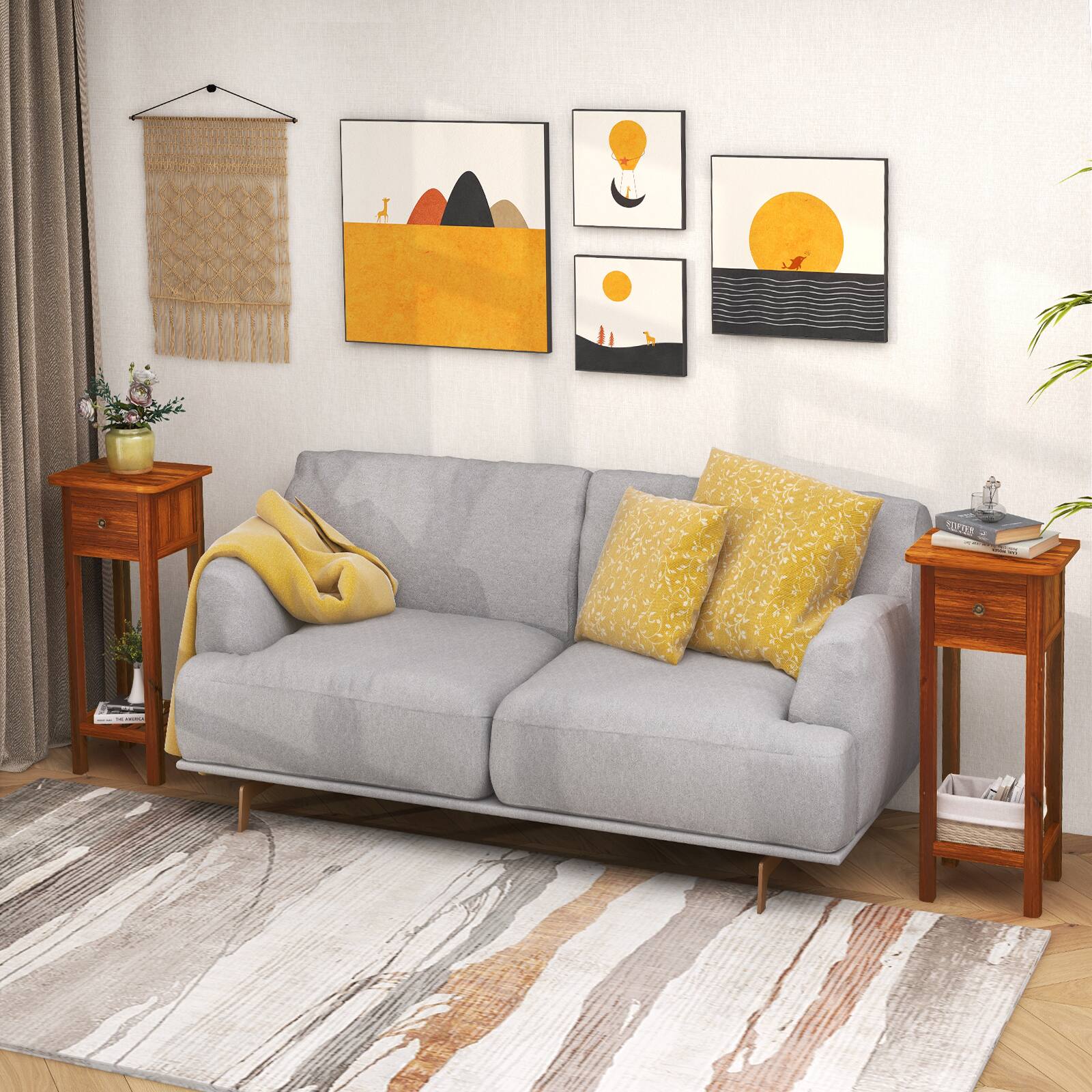 Alt View 2. SlickBlue - Modern 2-Tier Nightstand – Slim Bedside Table with Storage Drawer and Shelf - Brown.