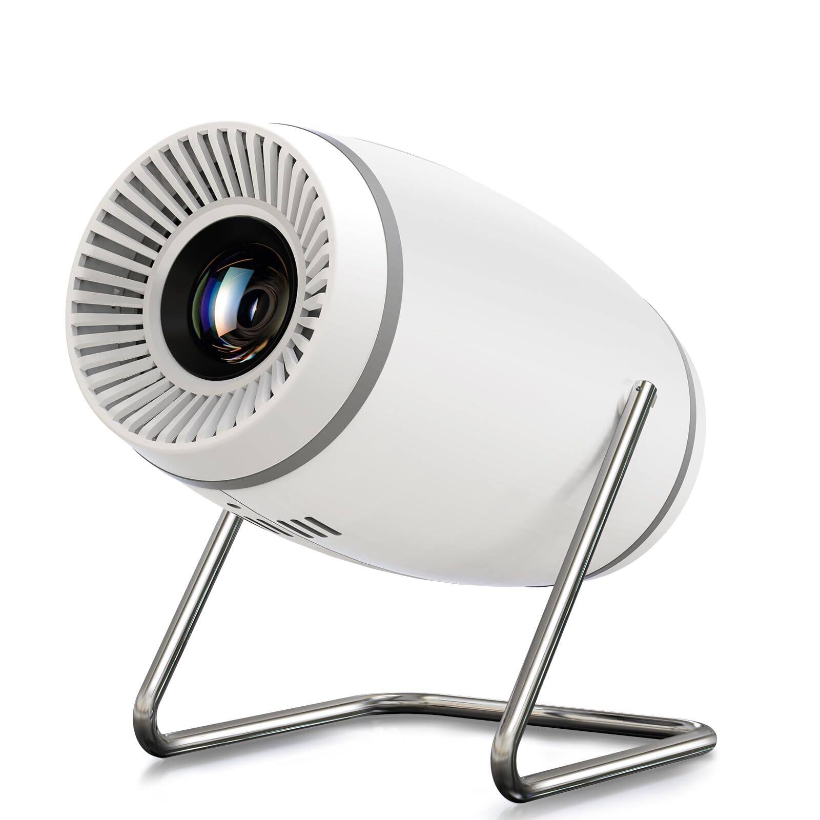 BESTSKI - Portable Projector, 1080P, WiFi 6, Android 11, 360° Rotatable - White