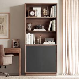 ModernMate - 78" Extra Tall Bookshelf with Doors, Wide 5-Tier Wood Bookcase for Living Room & Home Office - Black Walnut