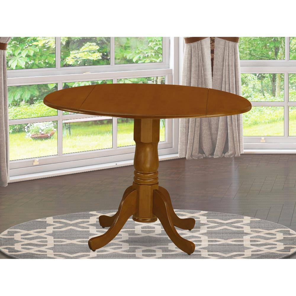 Back. East West Furniture - Dublin Round Table with two 9" Drop Leaves in Saddle Brown Finish - Saddle Brown.