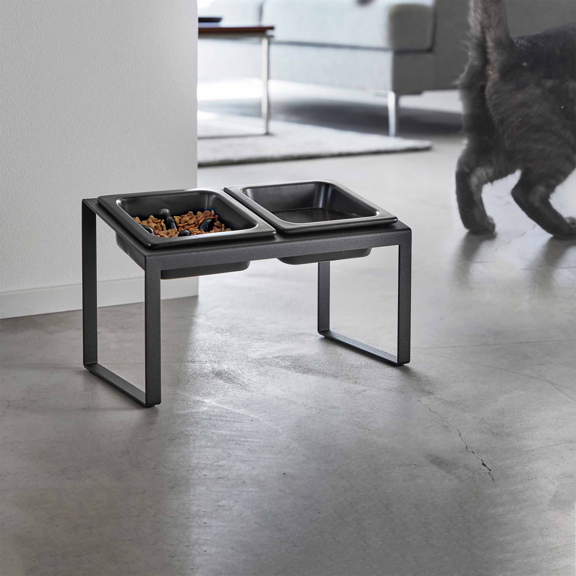 Alt View 1. Yamazaki Home - Slow Feeder Pet Bowl - Steel + Ceramic - Black.