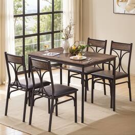 Vecelo - 5-Piece Dining Set - Durable Metal & MDF Table with 4 Pu Lether Chairs - Brown