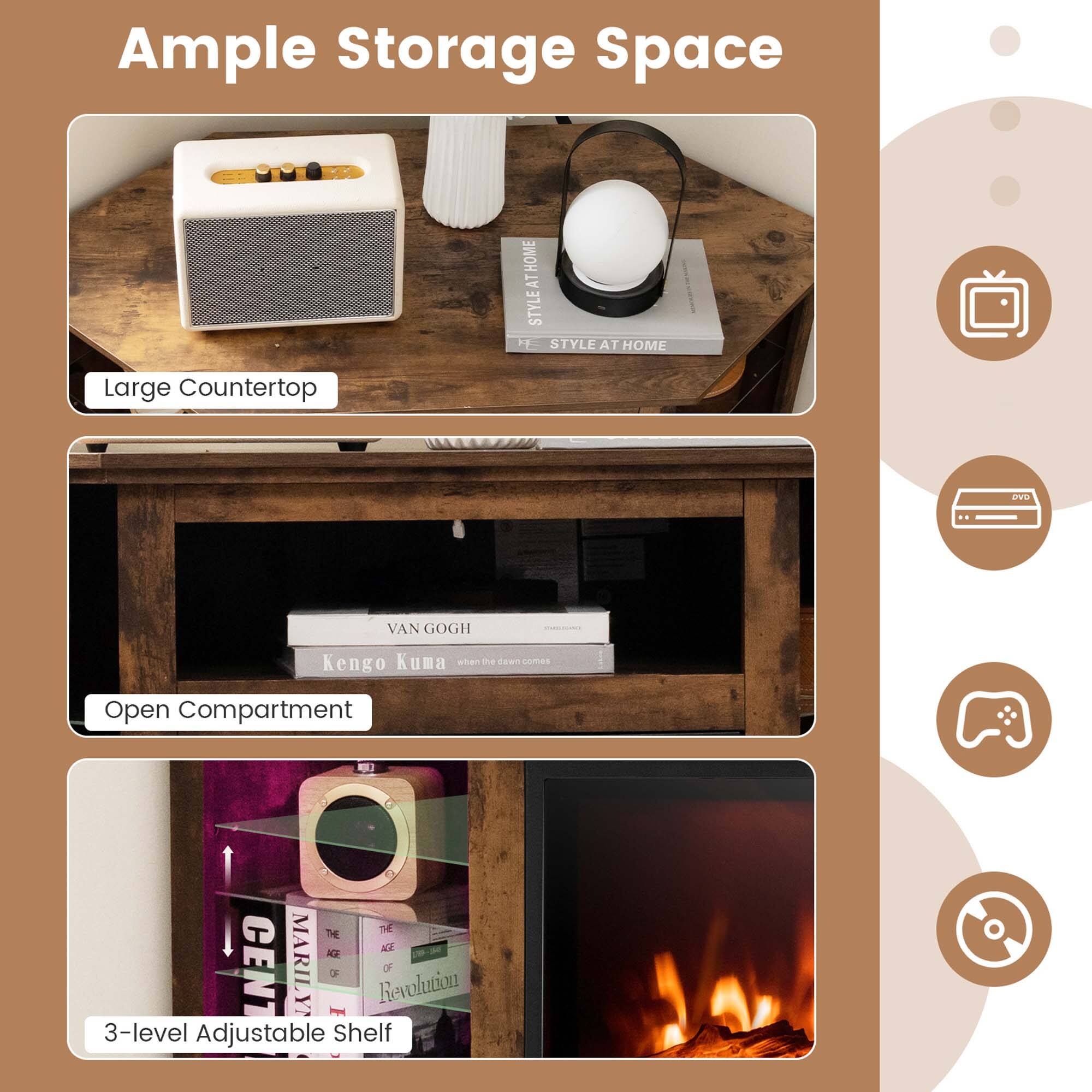 Ample Storage Space

- Large Countertop
- Open Compartment
- 3-level Adjustable Shelf