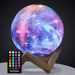 MOSZAR LLC - Moon Lamp 4.8" Galaxy Night Light with Wood Stand, Touch & Remote, USB