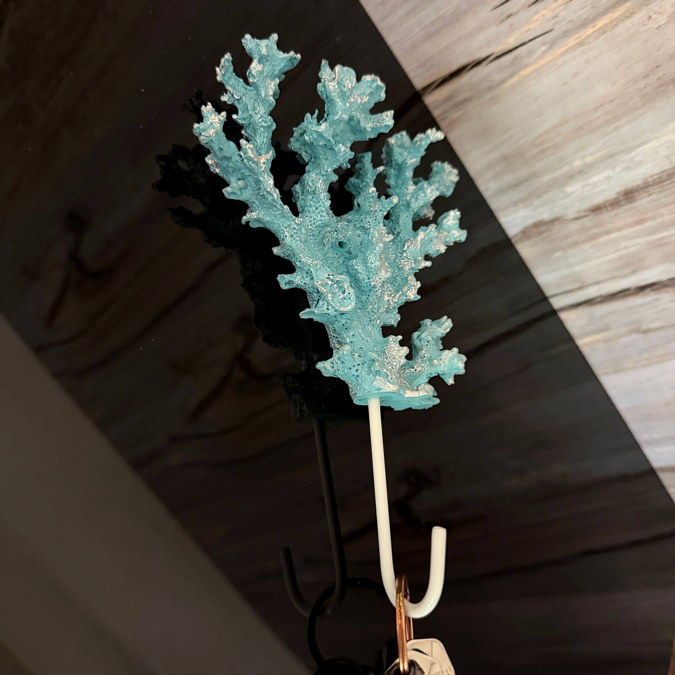 Alt View 4. Fancy That - Decorative Coral Wall Hook Blue Silver 7.5 in Resin Metal Key Holder - Blue.