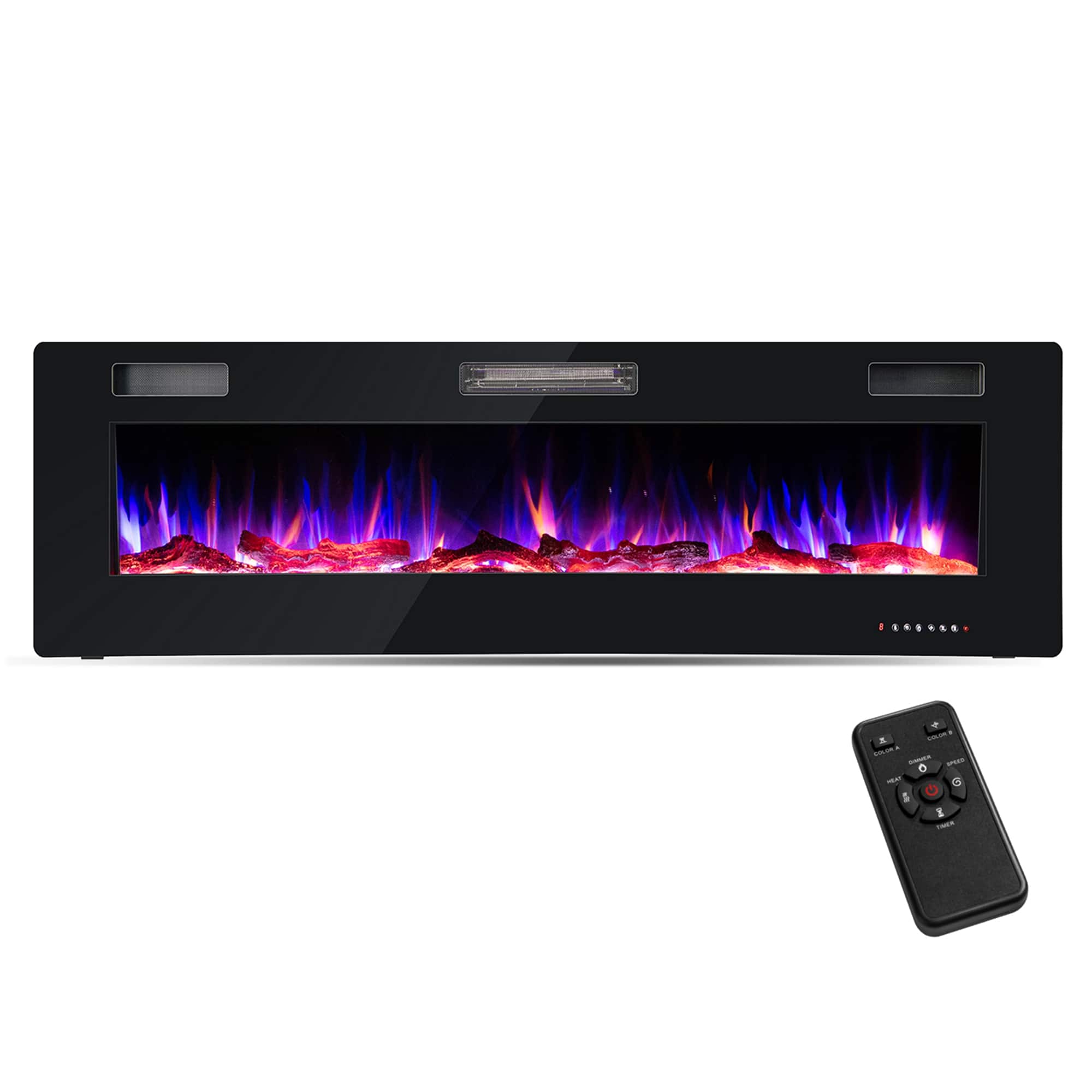 Front. Costway - Costway 60 Inches Ultra-thin Electric Fireplace Recessed & Wall Mounted with Log Crystals - Black.