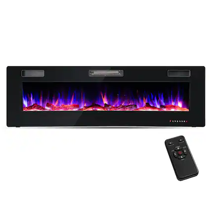 Front. Costway - Costway 60 Inches Ultra-thin Electric Fireplace Recessed & Wall Mounted with Log Crystals - Black.