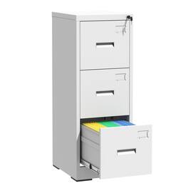 GOODSILO - Three-Drawer Vertical File Storage Cabinet with Locking System and Card Slot for Office and Home Use - White