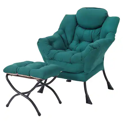 Front. JETRANSPORT - Lazy Chair With Folding Ottoman Modern Accent Lounge Armchair Armrests And A Side Pocket & Foldable Footsto... - Dark Green.