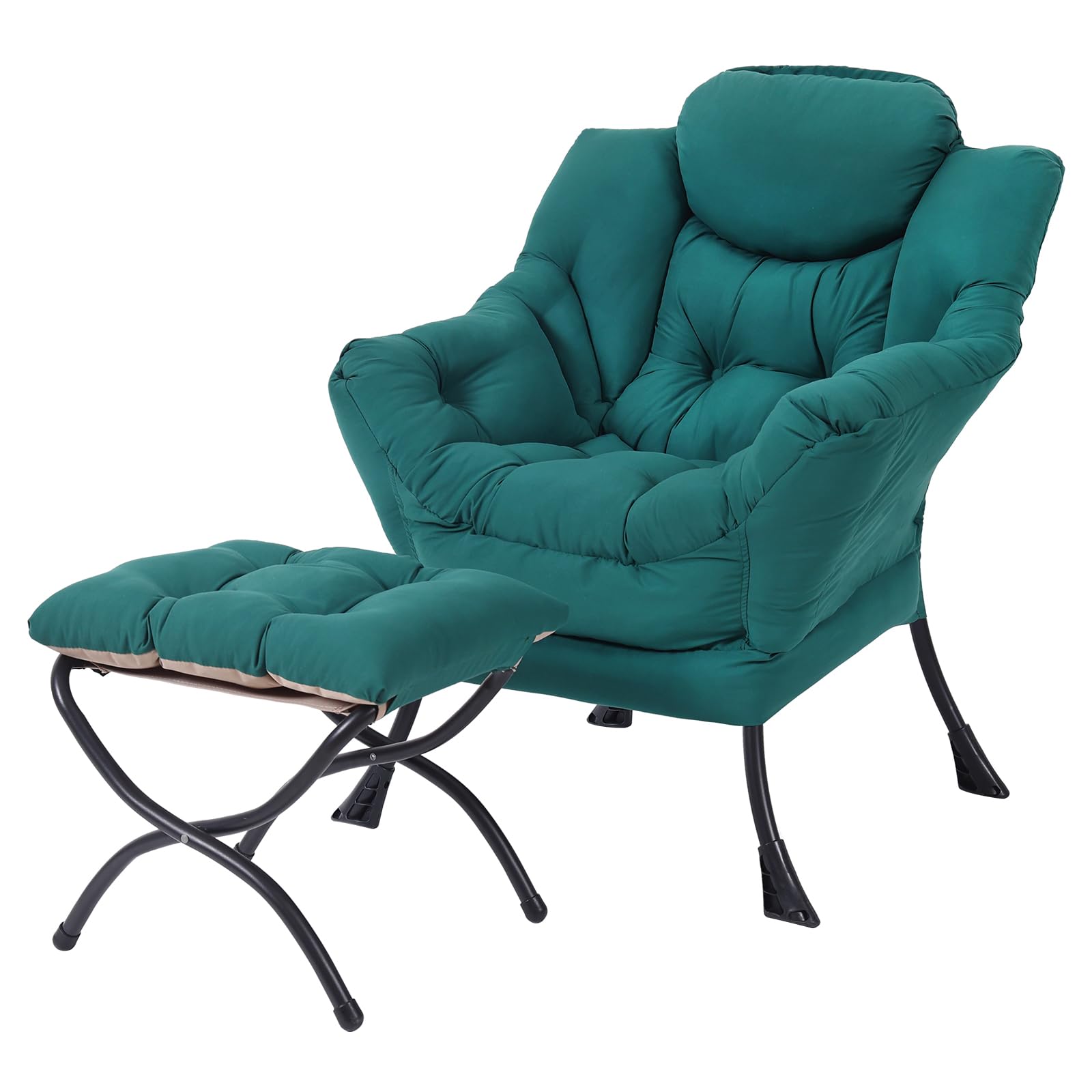 Front. JETRANSPORT - Lazy Chair With Folding Ottoman Modern Accent Lounge Armchair Armrests And A Side Pocket & Foldable Footsto... - Dark Green.