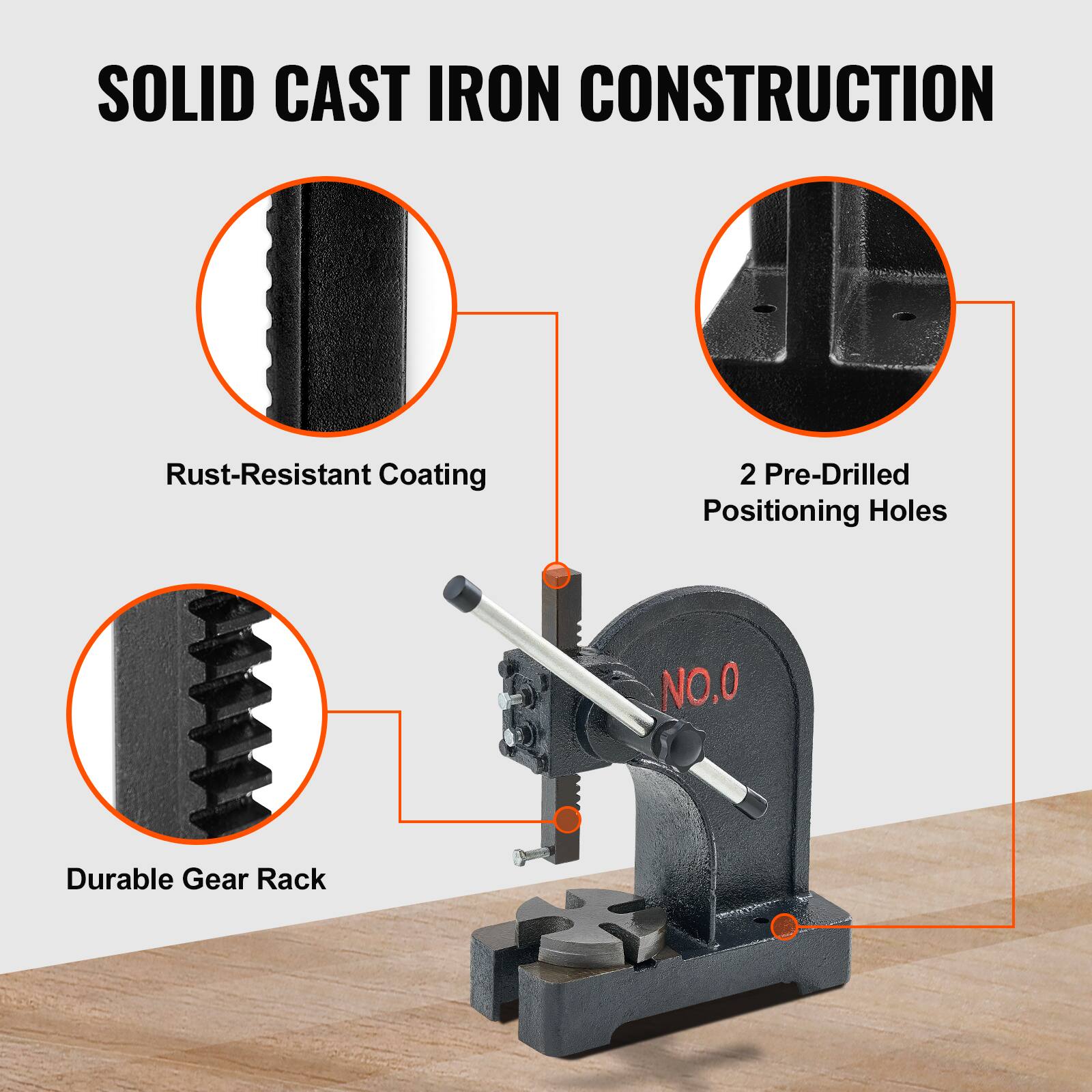 SOLID CAST IRON CONSTRUCTION

- Rust-Resistant Coating
- 2 Pre-Drilled Positioning Holes
- Durable Gear Rack