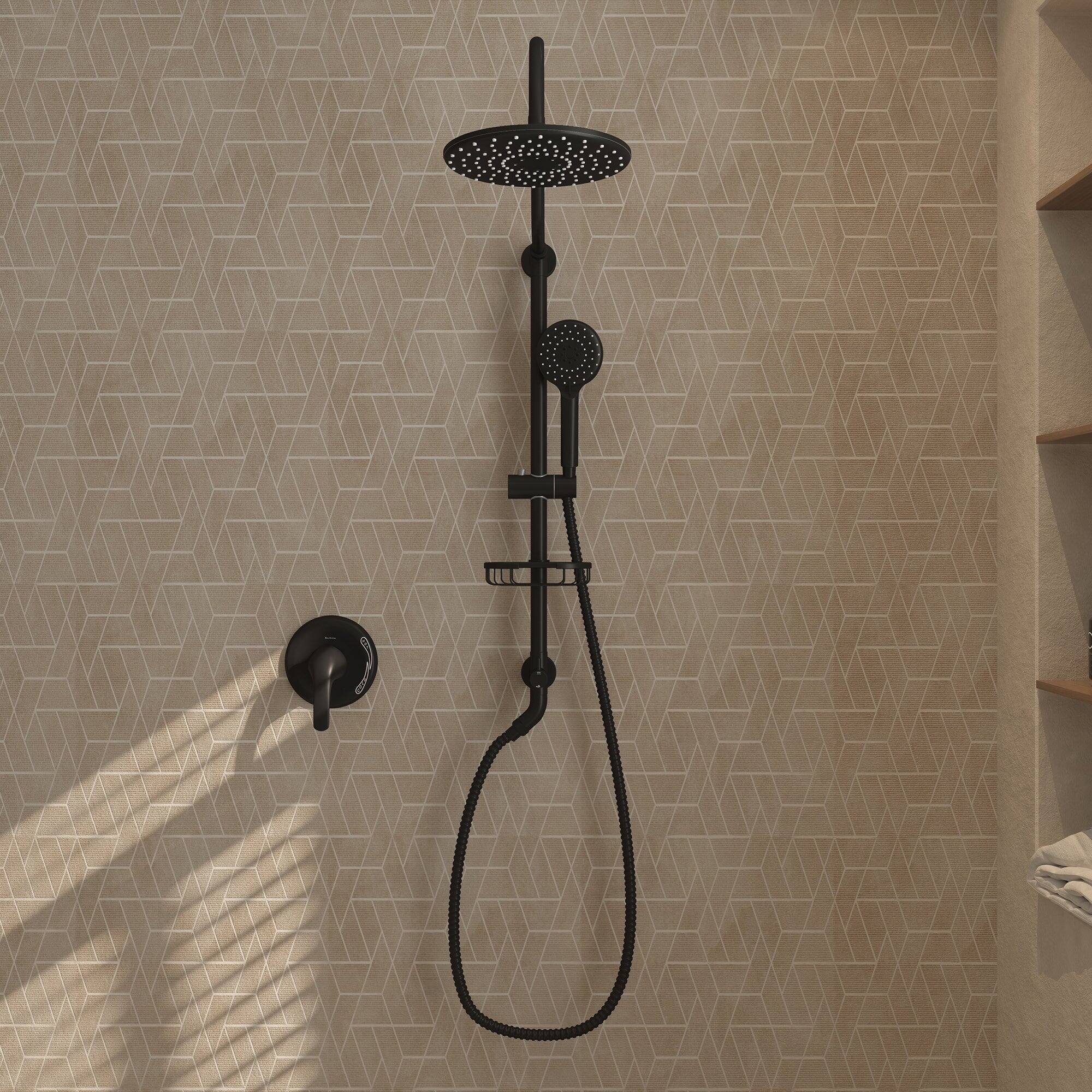 Alt View 4. Boyel Living - 3-Spray Patterns with 1.8 GPM 10 in. Wall Mount Dual Shower Heads with Soap Dish and Rough-in Valve in Matte Black - Matte Black.