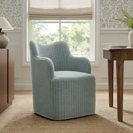 Cordelle Linen Blend Swivel Dining Chair by Modway - Spa Blue Stripe