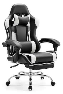AOITUN - Video Game Chair - Lumbar Support, High Back PU Leather Adjustable Swivel Task Chair, Ergonomic Design - White