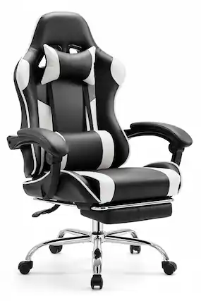 Front. AOITUN - Video Game Chair - Lumbar Support, High Back PU Leather Adjustable Swivel Task Chair, Ergonomic Design, White - White.