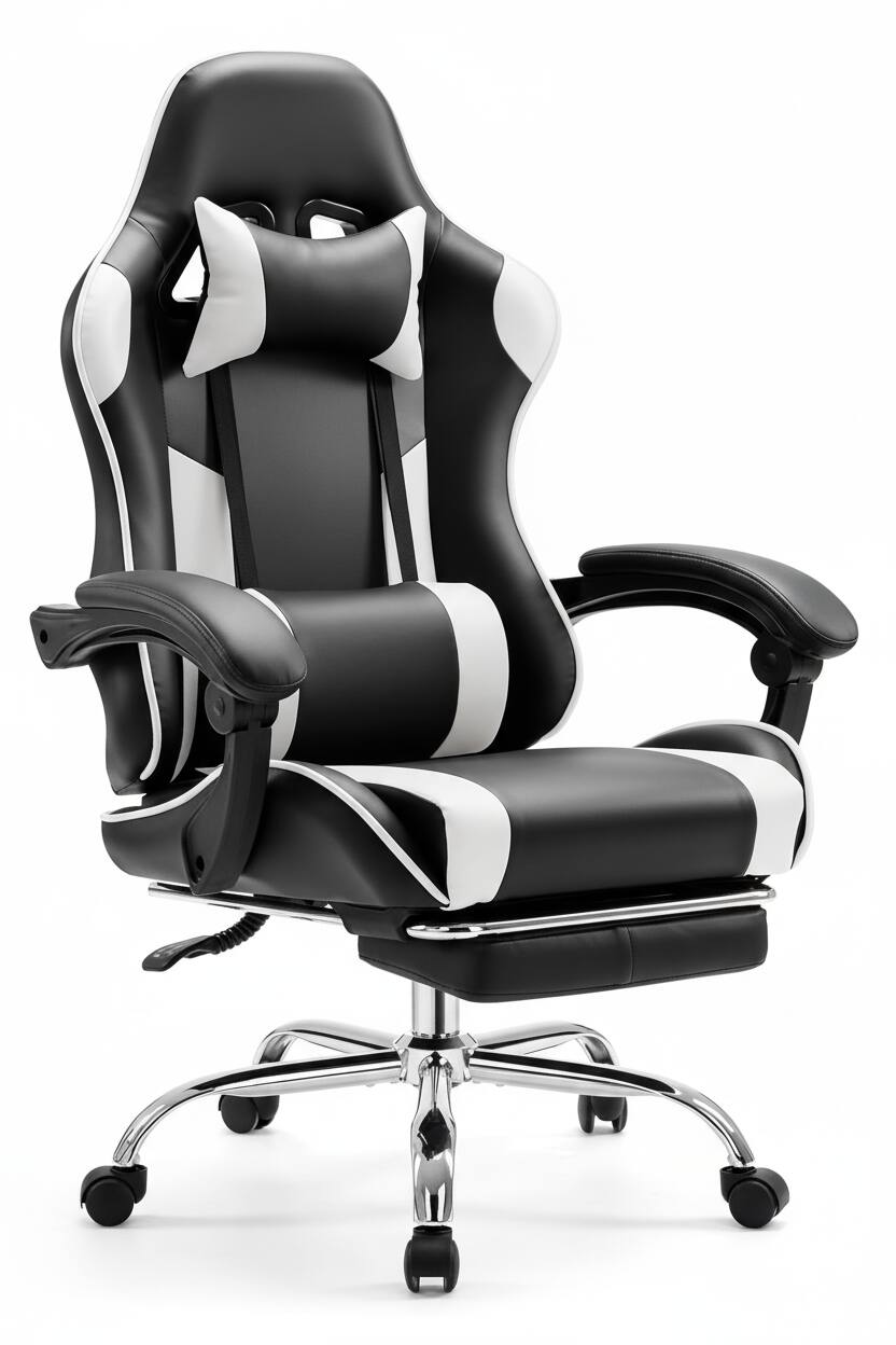 Front. AOITUN - Video Game Chair - Lumbar Support, High Back PU Leather Adjustable Swivel Task Chair, Ergonomic Design, White - White.
