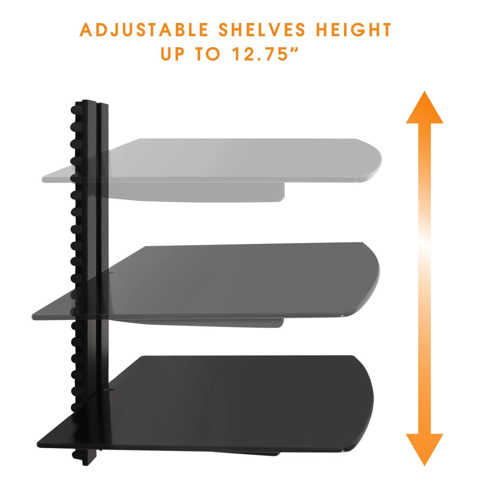 ADJUSTABLE SHELVES HEIGHT UP TO 12.75"