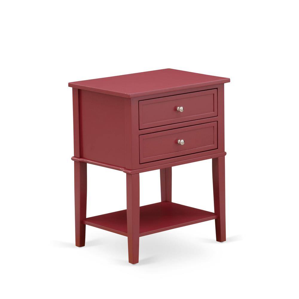 Angle. East West Furniture - East West Furniture VL-13-ET Mid Century Modern End Table with 2 Wood Drawers for Bedroom, Stable and Sturdy - Burgundy.