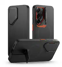Front. SURITCH - Phone Case for Samsung Galaxy S25+ Plus, Magnetic Shockproof Protective Cover with Camera Cover & Adjustable Kickstand - Aurora Black.
