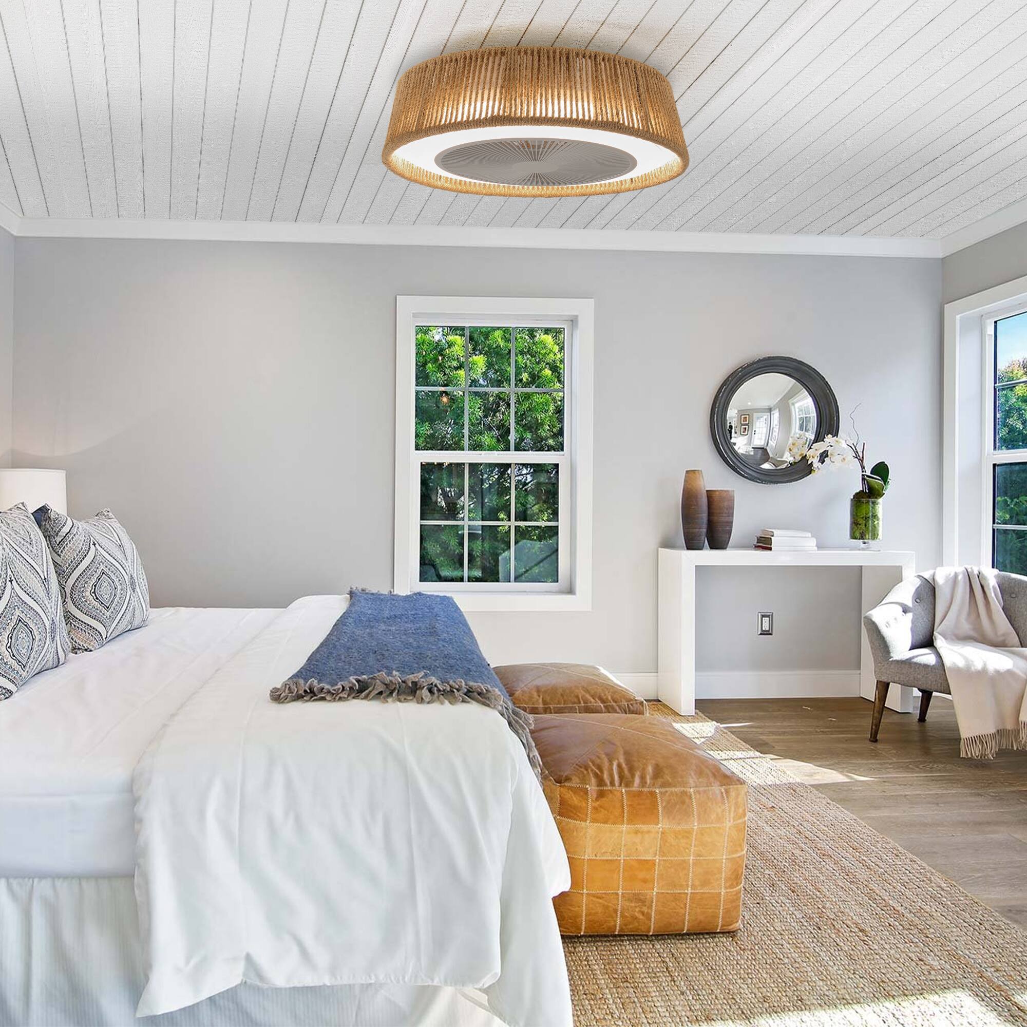 Angle. TinyHomie - Bohemian Braided Ceiling Fan Light Silent Remote Control with Timing Function Adjustable Color.