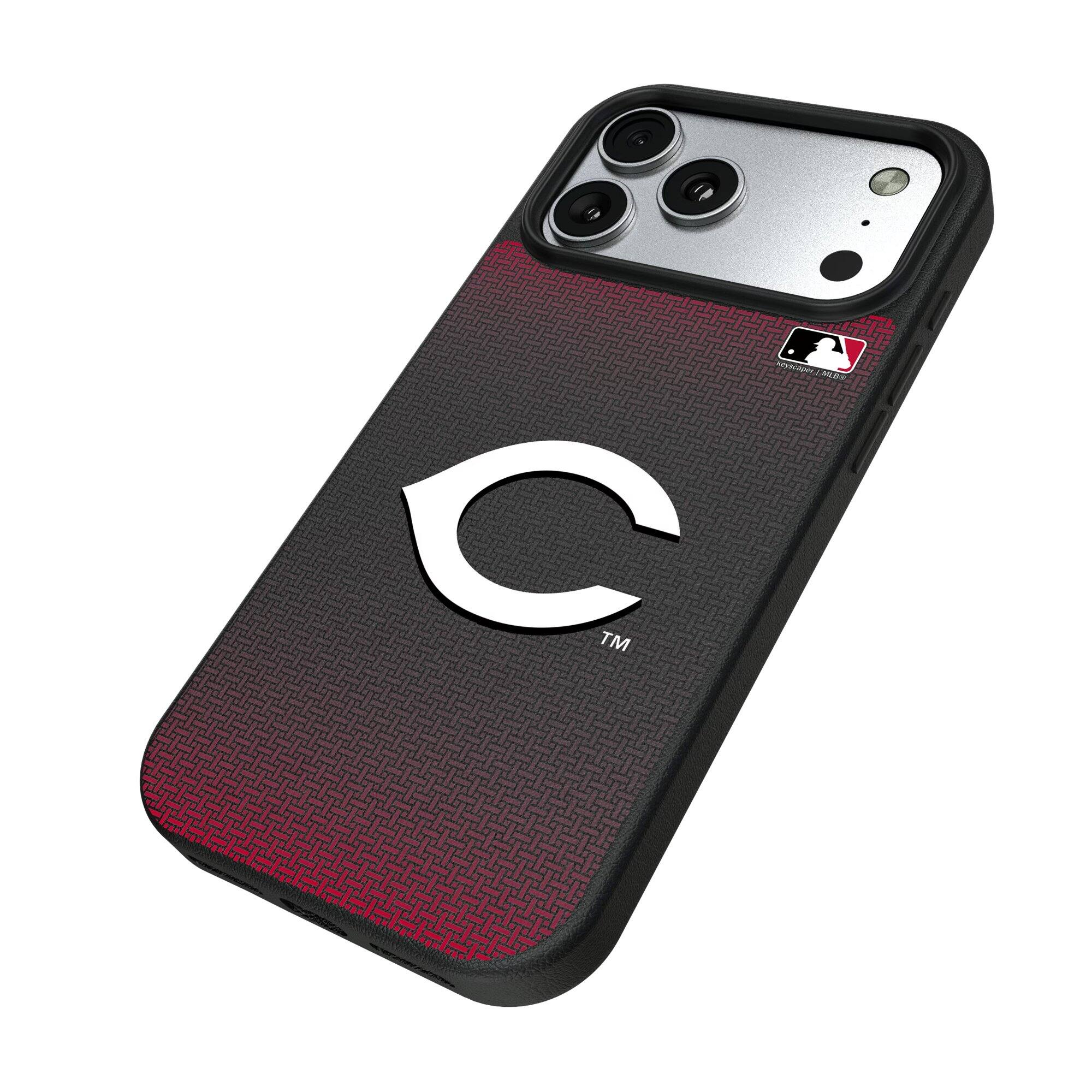 Alt View 1. Keyscaper - Cincinnati Reds Linen Logo iPhone Magnetic Bump Case - 15 - Black.