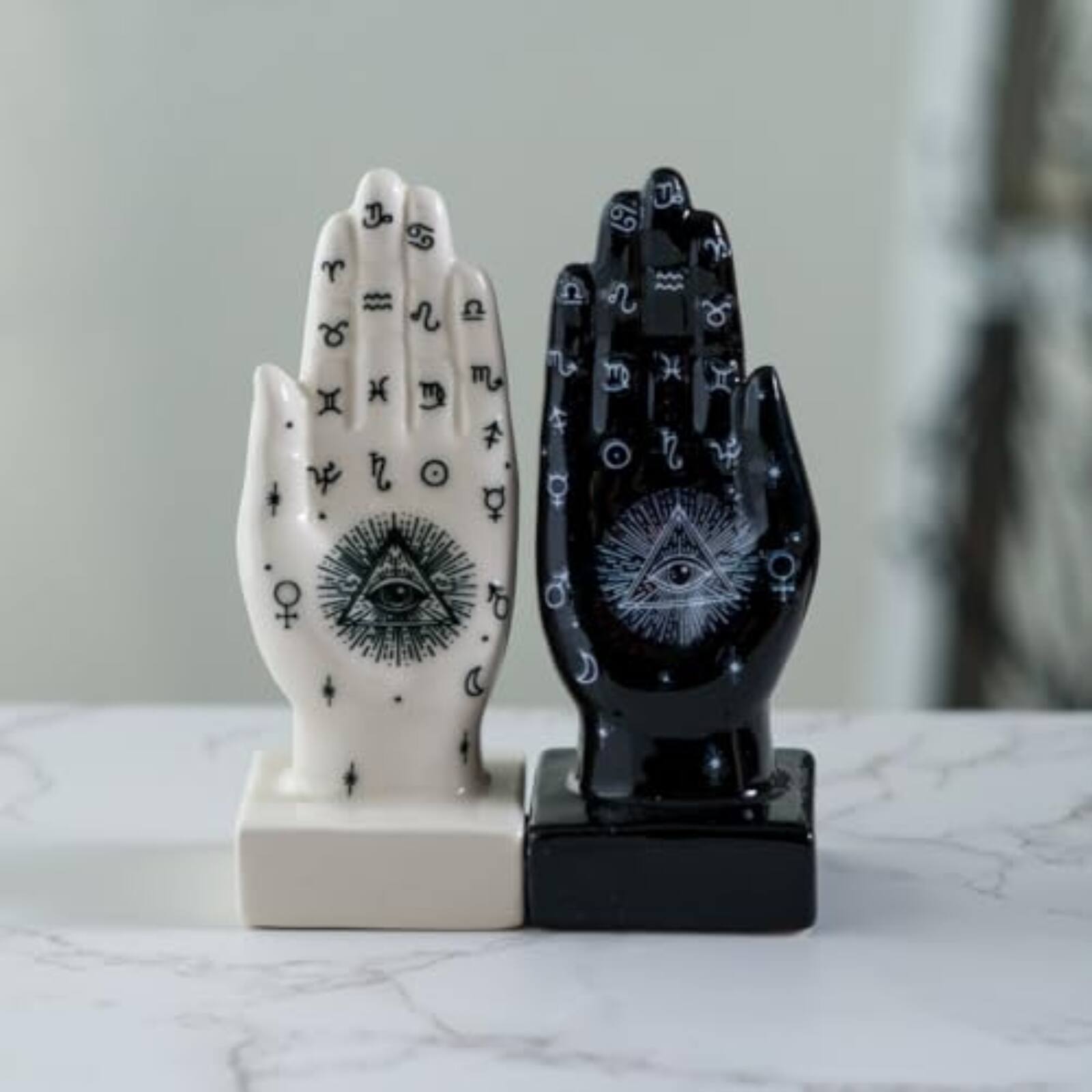 Angle. Pacific Trading - Pacific Giftware Mystic Visionary Fortune Teller Magnetic Ceramic Salt and Pepper Shakers - Multicolor.