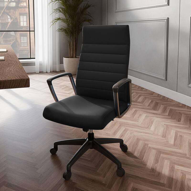 Angle. LeisureMod - Hilton Modern High-Back Leather Executive Office Chair with Adjustable Height, Tilt & Swivel - Black.