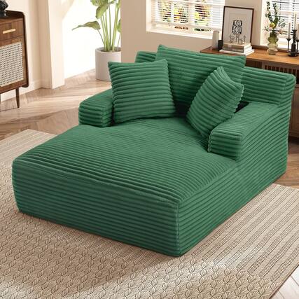 Front. Aukfa - Corduroy Sleeper Sofa & Lounge Chair - No Assembly, Deep Seat, Armrests, 2 Pillows | Upholstered Chaise, Indoor Comfort - Green.