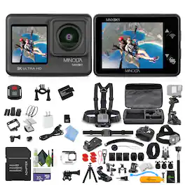 Minolta - MNX5K1 5K Ultra HD, 24 MP Action Camera Kit, Waterproof Case- Bundle Kit - Black