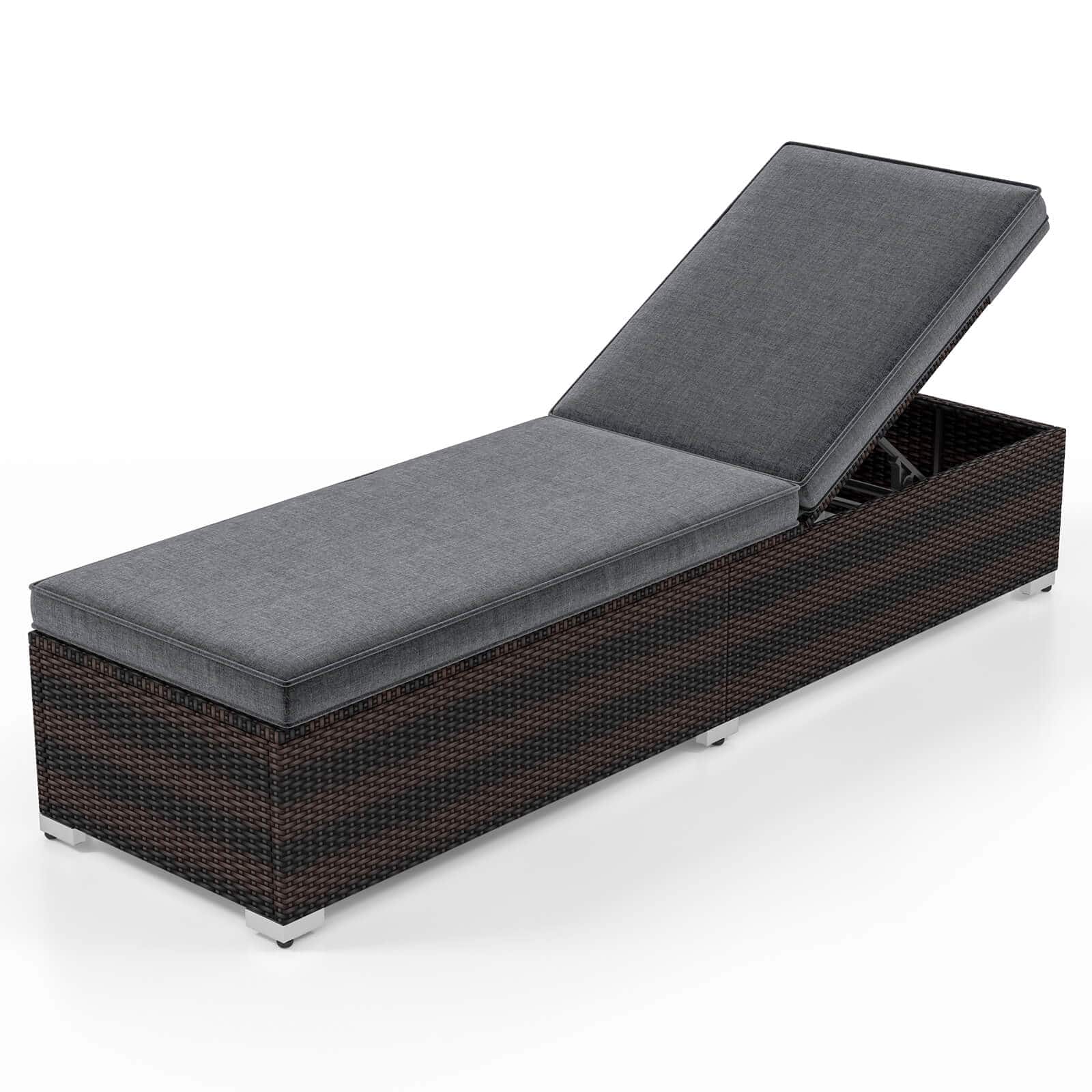 Costway - 1 PCS Chaise Lounge with 4-level Backrest Heavy-Duty Metal Frame Seat Cushion - Mix Brown + Grey