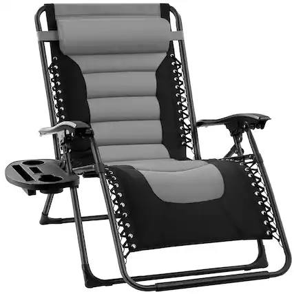 Front. Best Choice Products - Best Choice Products Oversized Padded Zero Gravity Chair, Folding Outdoor Patio Recliner w/ Side Tray - Gray - Black/Gray.