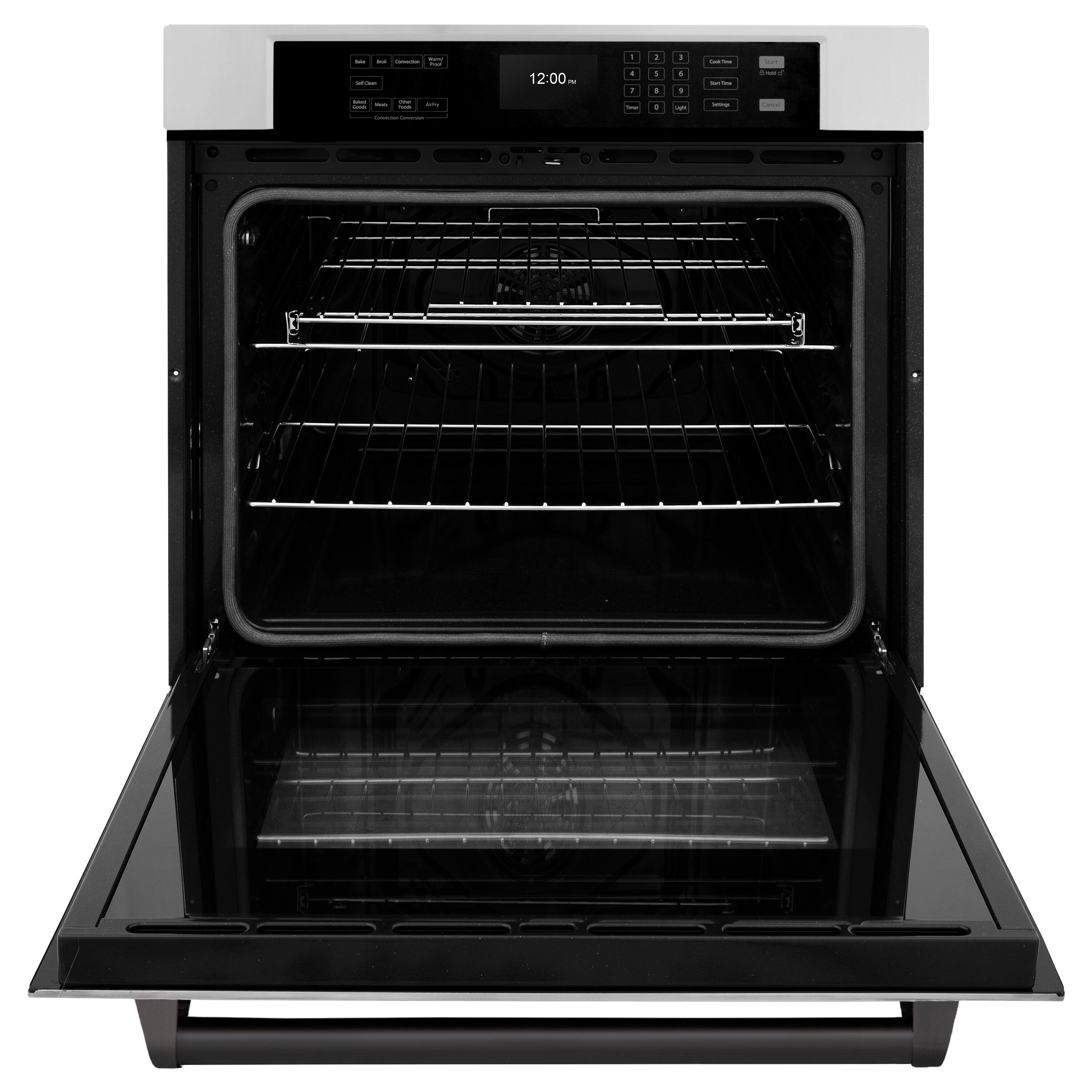 Angle. ZLINE - 30 in. Autograph Wall Oven w/ Air Fry and Self Clean w/ Matte Black Handle - Stainless Steel.