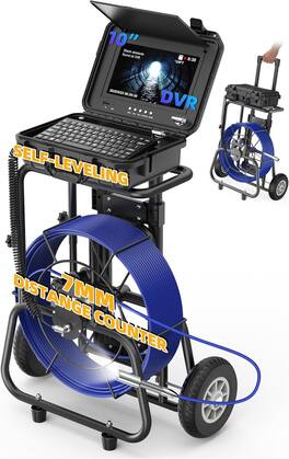 Aukfa - Sewer Camera - 10" HD Borescope, Self-Leveling, IP68, 200Ft 7MM Cable, DVR, 5X Zoom, 32GB