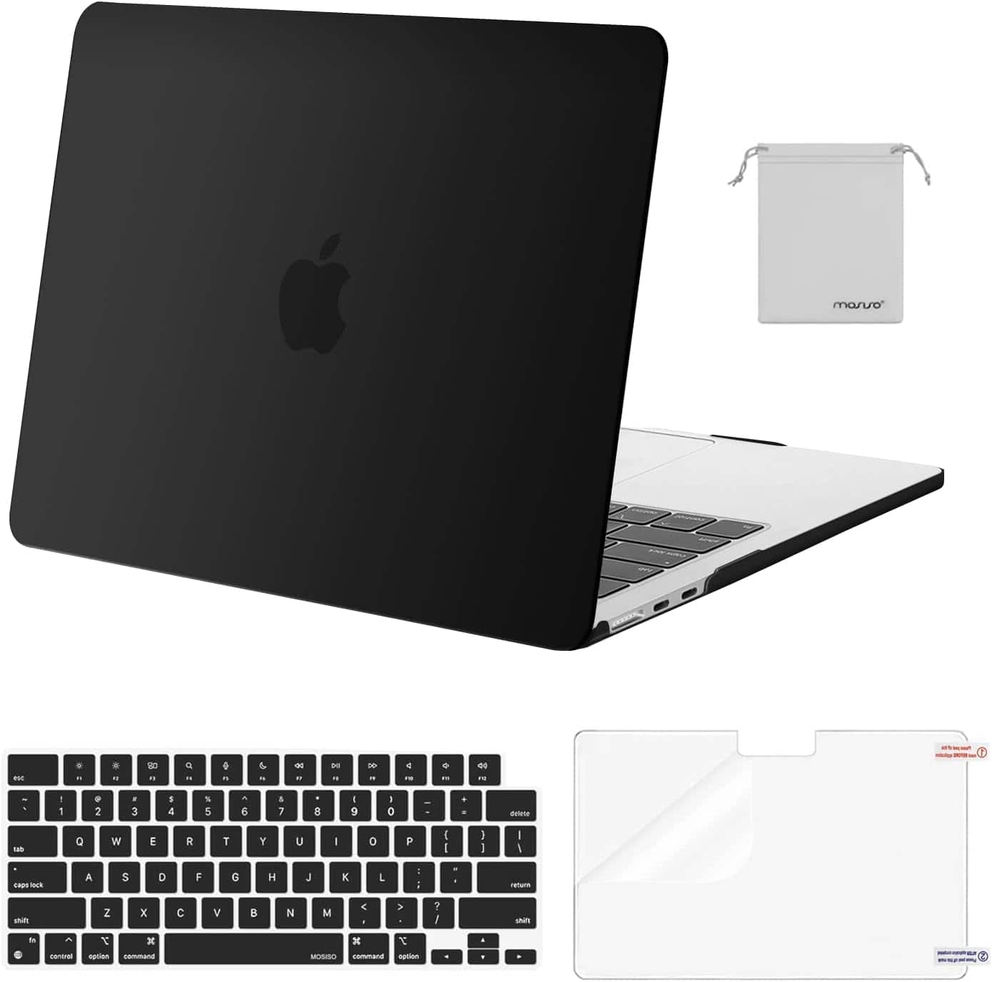 mosiso - Case for 13-inch MacBook Air M5 A3449 M4 A3240 M3 A3113 M2 A2681 with Keyboard Cover Screen Protector and Pouch - Black