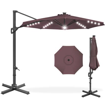 Front. Best Choice Products - Best Choice Products 10ft 360-Degree Solar LED Lit Cantilever Patio Umbrella, Outdoor Hanging Shade - Deep Taupe - Deep Taupe.
